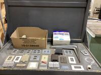SHOP BOX OF ELETRICAL OUTLET COVERS, BIO-BAG DISPOSABLE FILTER CARTRIDGES & MISCELLANEOUS
