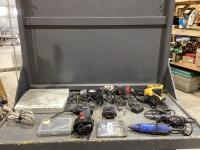 SHOP BOX W/ WAGNER HEATER, JOBMATE HEATER, BLACK&DECKER DRILL, AIR-HAWK PRO, DREMEL & MISCELLANEOUS