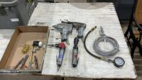 VARIOUS AIR TOOLS, COMPRESSION TESTER, CABLE W/ HOOK,