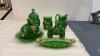 ANTIQUE GREEN PATTERN PRESSED GLASSWARE W/ GOLD DETAIL - CROESUS PATTERN - 2
