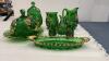 ANTIQUE GREEN PATTERN PRESSED GLASSWARE W/ GOLD DETAIL - CROESUS PATTERN - 3