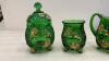 ANTIQUE GREEN PATTERN PRESSED GLASSWARE W/ GOLD DETAIL - CROESUS PATTERN - 5