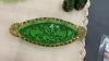 ANTIQUE GREEN PATTERN PRESSED GLASSWARE W/ GOLD DETAIL - CROESUS PATTERN - 7