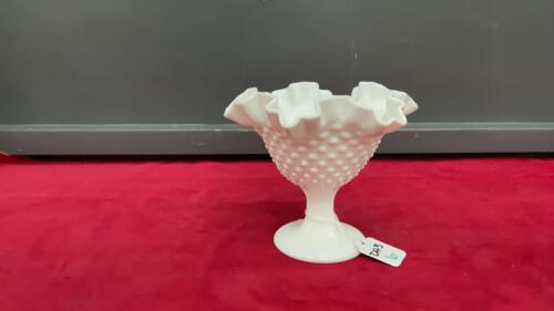 WHITE FENTON FLUTED PEDESTAL BOWL - HOBNAIL PATTERN