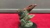 STONE CARVED EAGLE HEADS ON WOOD BASE - 2