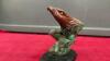 STONE CARVED EAGLE HEADS ON WOOD BASE - 3