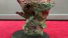 STONE CARVED EAGLE HEADS ON WOOD BASE - 4