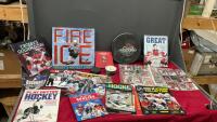 COLLECTION OF HOCKEY TRADING CARDS, MAGAZINES, PUCKS, BOOKS