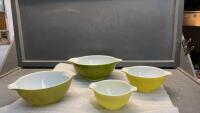 SET OF (4) VINTAGE PYREX BOWLS - GREEN/YELLOW