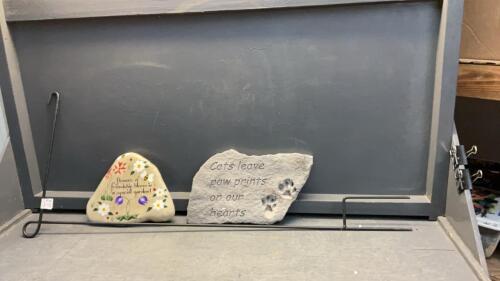 PAINTED ROCK, &ldquo;CATS LEAVE PAW PRINTS&rdquo; FAUX ROCK & A FLAG STAKE