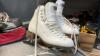 REIDELL FIGURE SKATES, BAUER HOCKEY SKATES, CALGARY FLAMES BUCKET, (3) LEFT HAND HOCKEY REPLACEMENT BLADES - 3