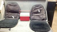 (2)VEHICLE SEAT CUSHIONS + SMALL COLEMAN COOLER