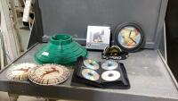 MIXED BOX- XMAS TREE STAND, CLOCK, BURNER COVERS, DVD&rsquo;S, CORNER SHELF