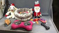 SMALL DOG BED, FOOD STATION, TOYS