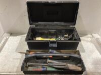 TOOL BOX W/ CONTENTS - MIXED HAMMER PARTS, SCREWDRIVERS, CHISELS & MISCELLANEOUS