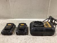 DEWALT CHARGER W/ (2) 20V-MAX LITHIUM ION BATTERIES