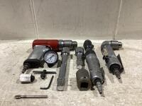 SHOP BOX W/ PNEUMATIC TOOLS, EXTENSION SOCKETS, CHUCK KEY & MISCELLANEOUS
