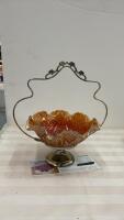 VINTAGE CARNIVAL FLUTED BOWL - IRREDESCENT ORANGE ON BRIDE'S BASKET
