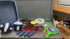 LIDDED TOTE W/ SPORTS EQUIPMENT/TOYS