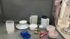 BOX OF PLASTICWARE, BAG CLIP, ASSORTED CORELLE DISHES