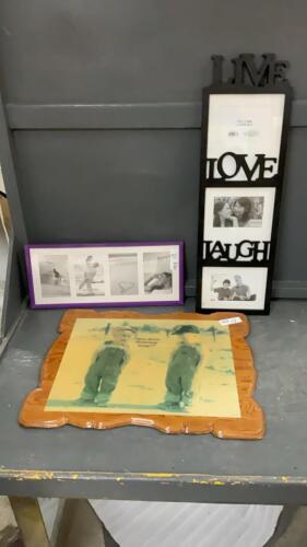 (2) PICTURE FRAMES & A LAD FARMING PICTURE ON WOOD