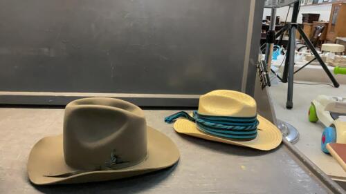 MENS COWBOY BEAVER FUR HAT AND A STRAW HAT