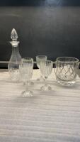 CRYSTAL DECANTER W/ GLASSES & MIKASA ICE BUCKET