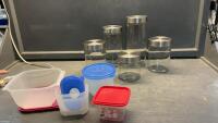 (5) GLASS CANISTER/STORAGE JARS & SOME PLASTICWARE