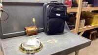 (2)ITEMS - CARRY-ON SIZE SUITCASE + BOX W/CEILING + WALL LAMP
