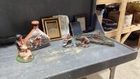 BOX W/SOUTHWESTERN DECOR ITEMS, HANGERS, PICTURE FRAMES, CERAMIC FIGURINES