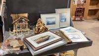 (2)BOXES- FRAMED ARTWORK, RELIGION FIGURINES, FRAMES