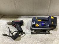 SHOP BOX W/ MASTERCRAFT CORDLESS JIGSAW & WELLER CORDED DUAL HEAT GUN