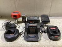 SHOP BOX OF MIXED CHARGERS & BATTERIES