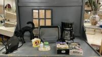 (2) BOXES OF MISC DECOR & KITCHEN ITEMS - B&D COFFEE MAKER, BAKING PANS, PICTURE FRAME, WESTERN DVD&rsquo;S , HALLOWEEN DECOR