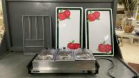 BELLA (3) TRAY BUFFET SERVER, METAL CUTLERY TRAY & (2) STOVE BURNER COVERS