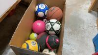 BOX OF SPORTS BALLS - VOLLEYBALL, BASKETBALL, SOCCER, SMASH BALL