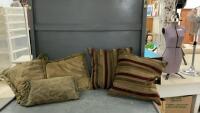 (5) DECORATIVE THROW PILLOWS - SAGE GREEN/BURGUNDY COLORS