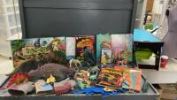 DINOSAUR ACTIVITY BOX - ANIMALS,, BOOKS, STENCILS, PUPPETS, CRAFTS, DINO-OPOLY GAME, COLORING BOOK, CARD GAMES