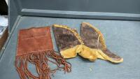 LEATHER BAG (NO STRAPS) AND A PAIR OF MOCCASINS