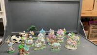 CERAMIC EASTER THEME ORNAMENTS. & A PLASTIC COW