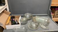 GLASS BAKEWARE & BOWLS AND SOME KITCHEN UTENSILS