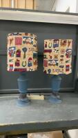 (2) TABLE LAMPS W/ BLUE PAINTED METAL BASES & WESTERN THEME SHADES