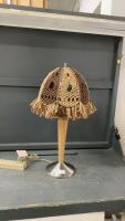 TABLE LAMP W/ WOOD & CHROME BASE & MACRAMA SHADE