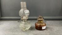 (2) SMALL KEROSENE LAMPS - ONLY (1) CHIMNEY