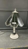 WHITE TOUCH TABLE LAMP W/ SMOKED GLASS SHADE