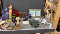 ASSORTED DECOR - CANDLES, PICTURES, CATS, VASE/GOBLET