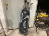 CALLAWAY BAG WITH SOME GOLF CLUBS AND IRONS