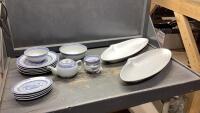 BOX W/CHINESE DISHES + (2) OYSTER SHAPED TRAYS