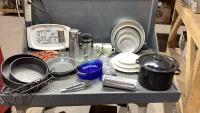 (2)BOXES-WILTON CAKE PANS + TIER TRAYS, ELECTRIC CAN OPENER, SPRINGFORM PANS, CUTLERY