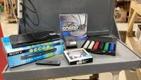 SONY CD//DVD PLAYER, SCENE IT DVD GAME, POKER CHIPS, DESK TOP CURLING GAME